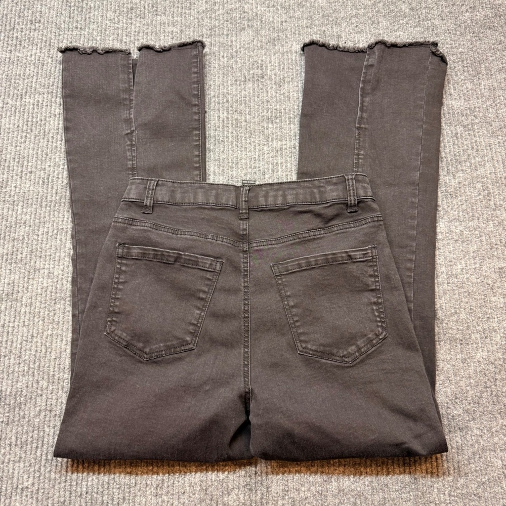 Forever 21 Black Wash Flare Jeans Size 27 High Rise Split Hem Seamed Denim - Picture 8 of 12